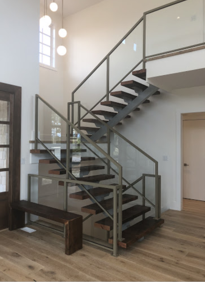 custom stair stringers with glass railings
