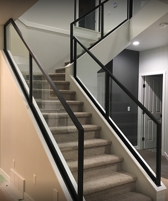 modern glass railing indoor black